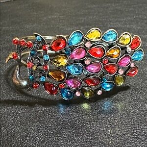 Vintage Rhinestone Peacock Swivel Cuff Bracelet